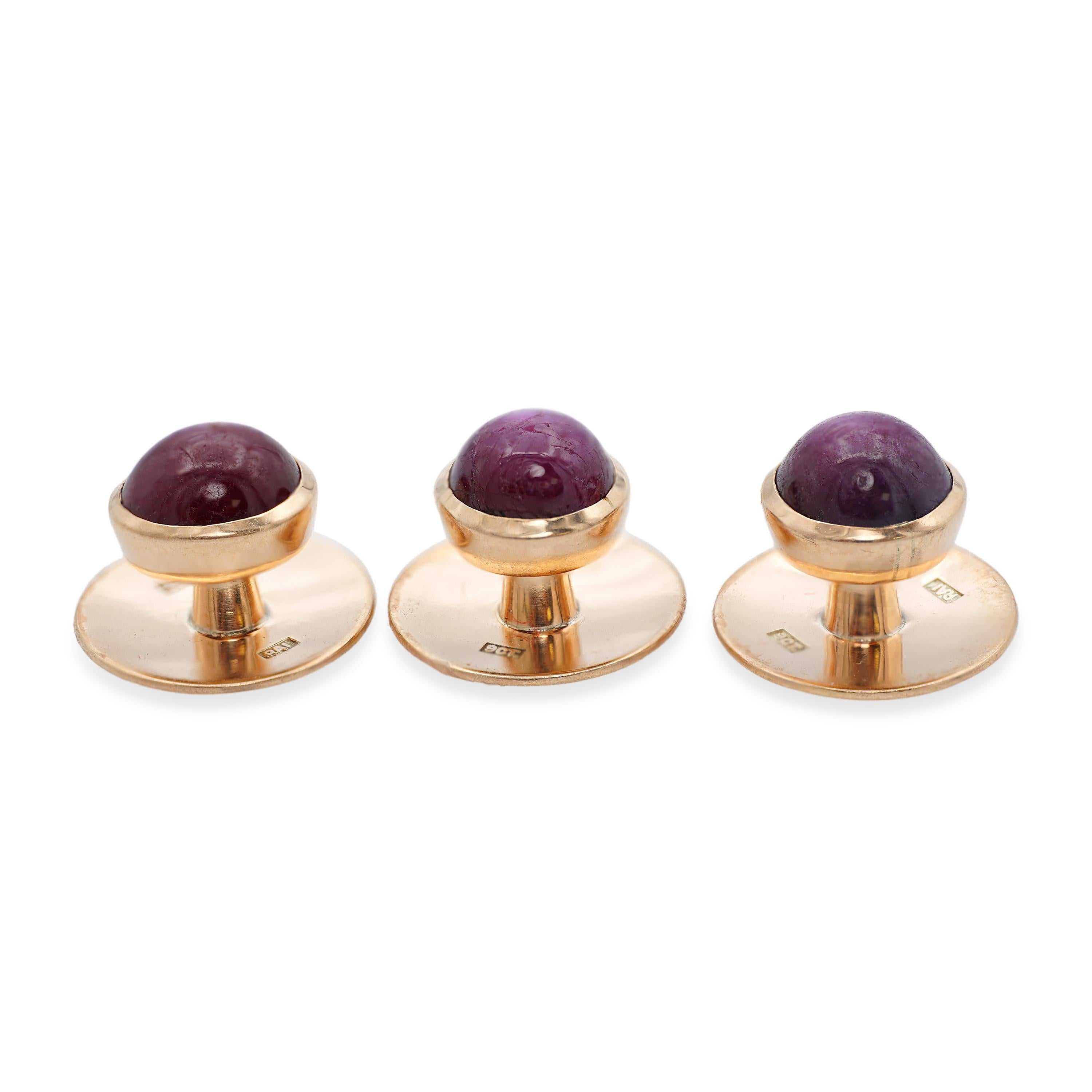 Antique English 9ct Rose Gold 6.1tcw Star Ruby Shirt Studs