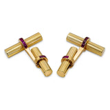 Vintage Tiffany & Co. 14k Yellow Gold Ruby Reeded Cufflinks