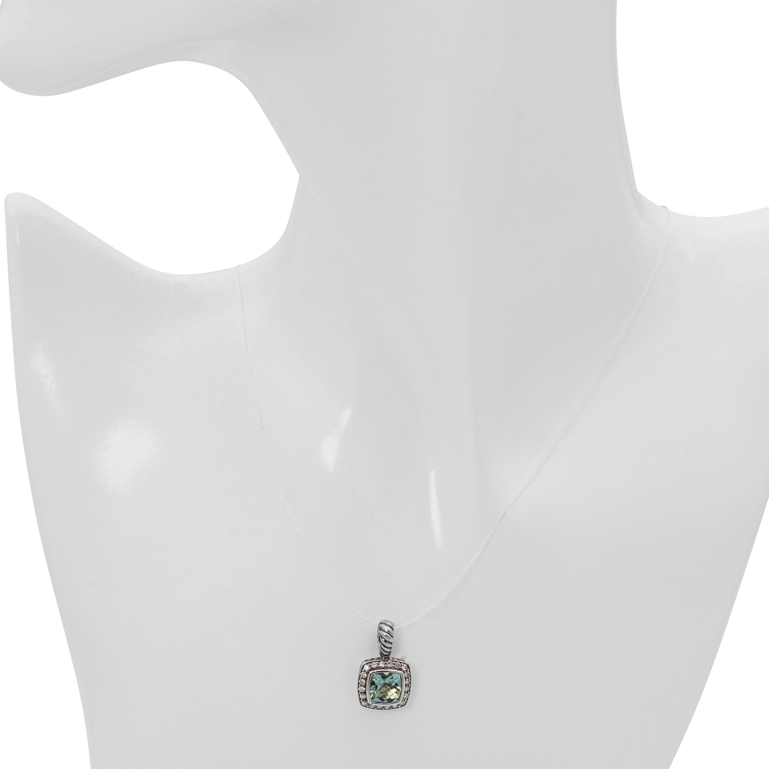 David Yurman Albion Sterling Silver Aquamarine & Diamond Pendant