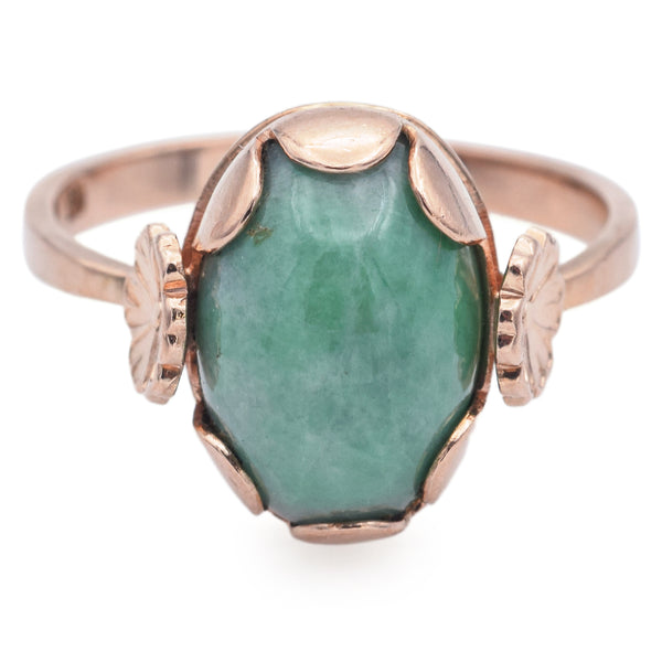 Vintage 14K Yellow Gold Green Jade Cabochon Cocktail Ring Size 6