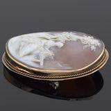 Antique 14K Yellow Gold Cameo Large Oval Brooch Pin