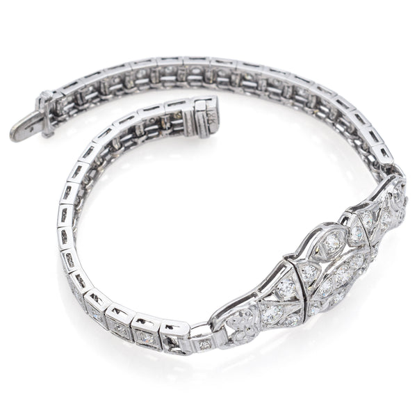 Antique 18K White Gold 1.78 TCW Diamond Tennis Bracelet