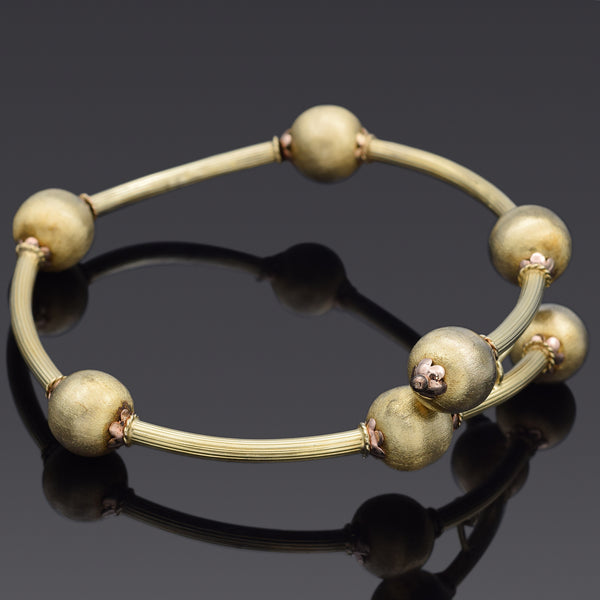 Vintage 14K Yellow Gold Ball Beaded Coil Bangle Bracelet