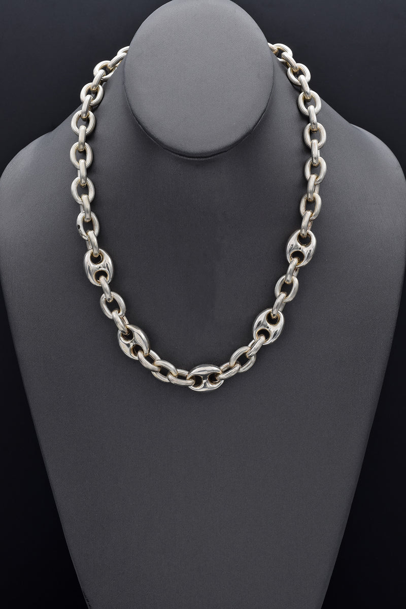 Vintage Sterling Silver 11 mm Mariner Oval Cable Link Chain Necklace 19.5 Inches