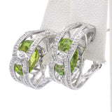Estate 14K White Gold Peridot & 0.54 TCW Diamond Ring & Omega-Back Earrings Set