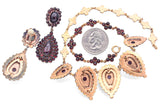 Antique Gold Filled Garnet Screwback Dangle Earrings & Necklace Set