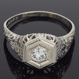 Antique Art Deco 18K White Gold 0.26 Ct Old Euro Diamond Ring Size 7.5 + Box