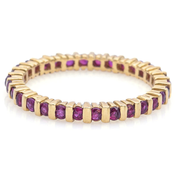 Estate 18K Yellow Gold Ruby Round Eternity Band Ring Size 5.75