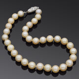 Antique 14K White Gold 9-10 mm Pearl & Old Euro Diamond Beaded Strand Necklace