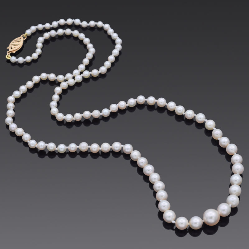 Vintage 14K Yellow Gold 3 -7.40 mm Pearl Beaded Strand Necklace 20.5 Inches