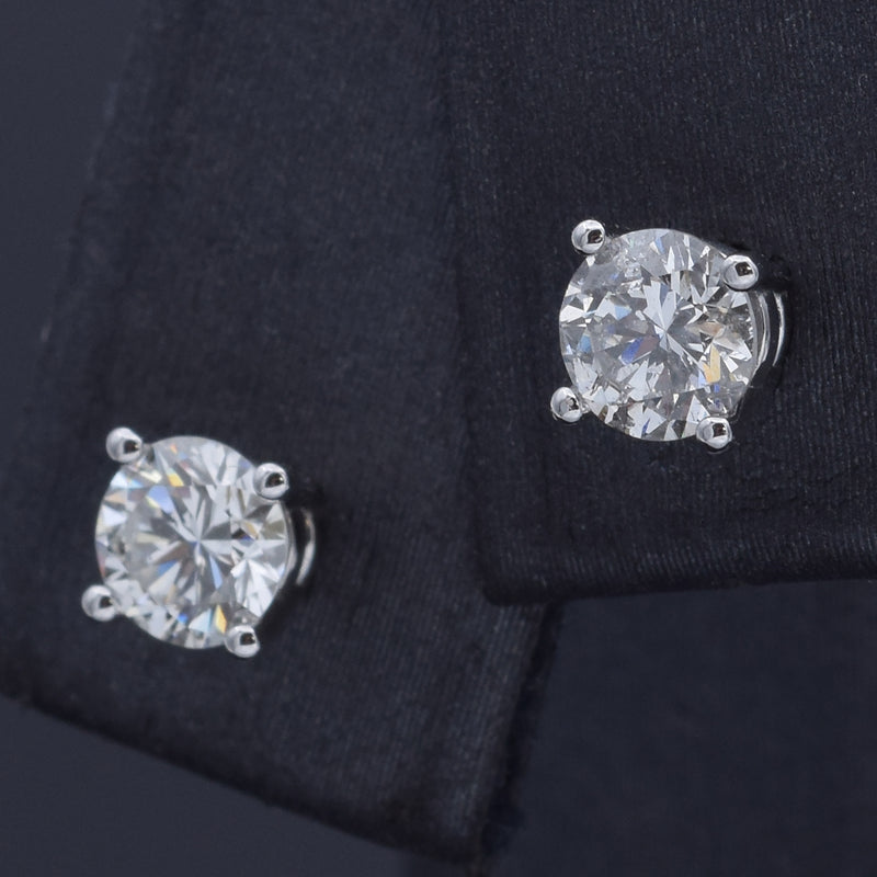 14K White Gold 0.65 TCW Natural Diamond Round Stud Earrings 4.5 mm