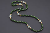 Vintage 14K Yellow Gold 8-12 mm Green Jade Beaded Strand Necklace 34 Inches