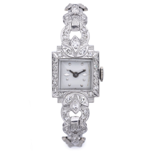 Antique 900 Platinum 0.47 TCW Diamond Women's Hand Wind Watch