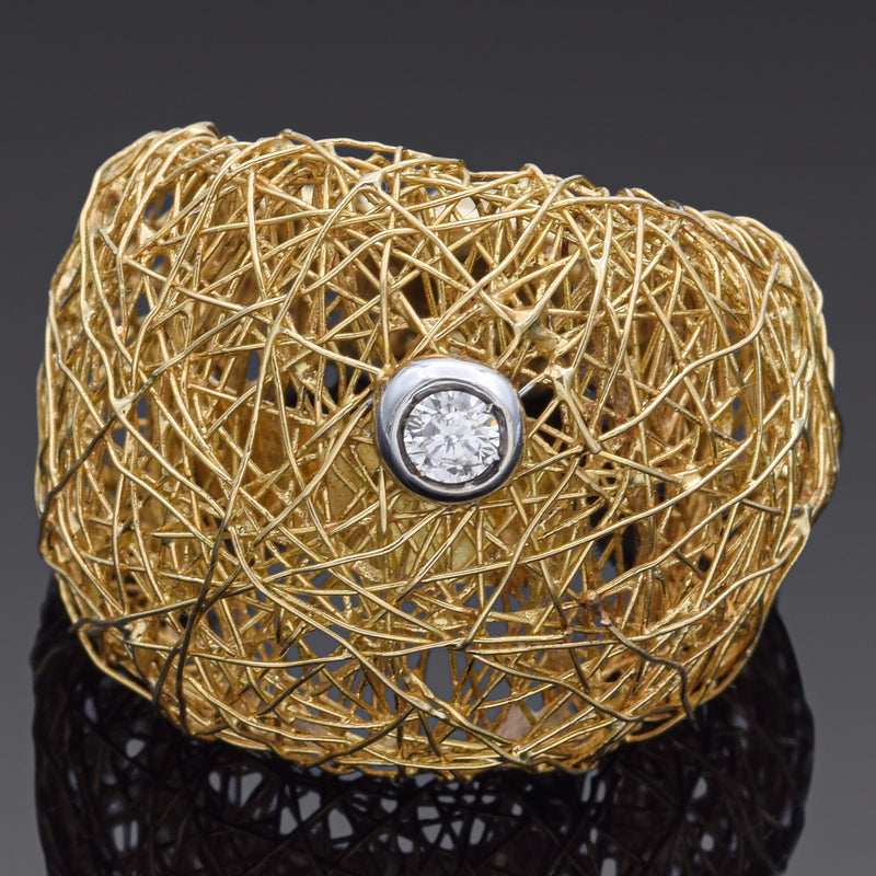 Orlando Orlandini 18K Yellow Gold Diamond Mesh Ring + Box Size 6