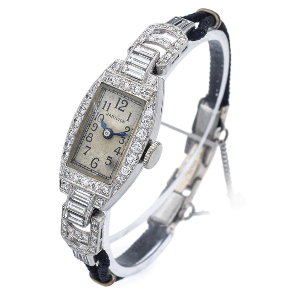 Antique Hamilton Platinum 1.70 TCW Diamond Cal 995A Women's Hand Wind Watch