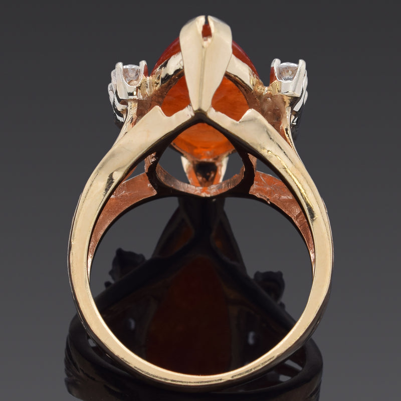 Vintage 14K Yellow Gold 4.96 Ct Orange Jade & 0.48 TCW Diamond Ring Size 5.75