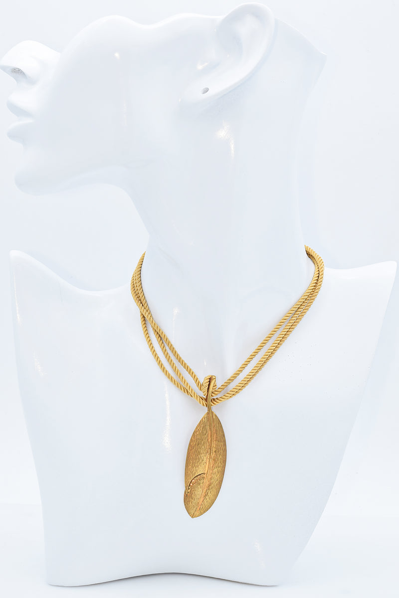 Tiffany & Co. 18K Yellow Gold Leaf Pendant Cord Necklace
