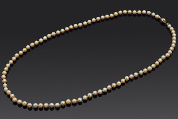 Vintage 14K Yellow Gold Golden Pearl Beaded Long Strand Necklace 31.5 Inches