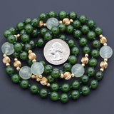 Vintage 14K Yellow Gold 8-12 mm Green Jade Beaded Strand Necklace 34 Inches