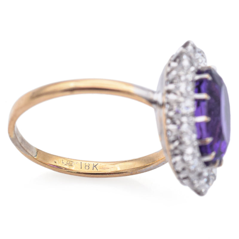 Vintage 18K Yellow Gold and Platinum 2.37 Ct Amethyst & 1.12 TCW Diamond Ring
