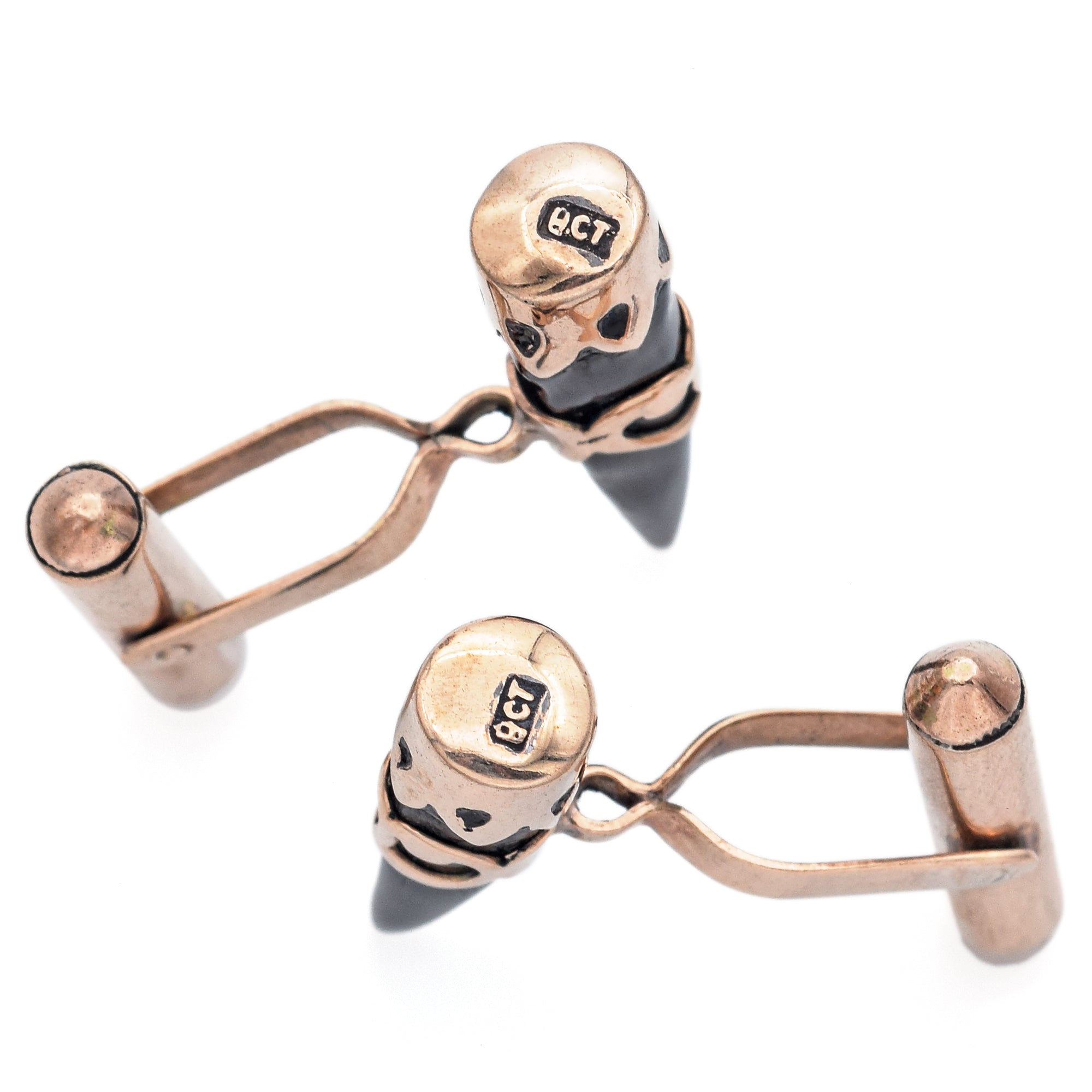 Vintage Jet 9K Yellow Gold Horn Bullet Back Cufflinks