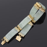 Vintage 14K Yellow Gold Green Jade 10.5 mm Link Bracelet 7 Inches