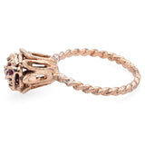 Vintage 11K Yellow Gold Ruby & Diamond Floral Twist Cable Band Ring Size 6.25