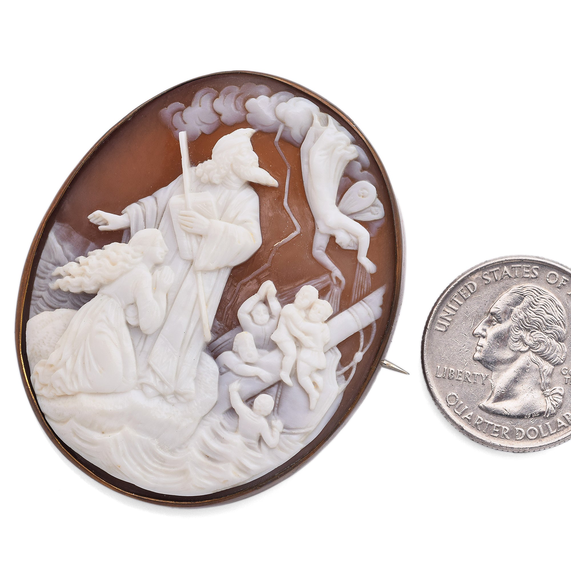 Antique Cameo Shell Moses & Psyche Falling Brooch Pin Pendant