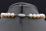 Antique 14K White Gold 9-10 mm Pearl & Old Euro Diamond Beaded Strand Necklace