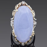 Vintage 14K Yellow Gold 21.56 Ct. Lavender Jade & Diamond Cocktail Ring Size 7