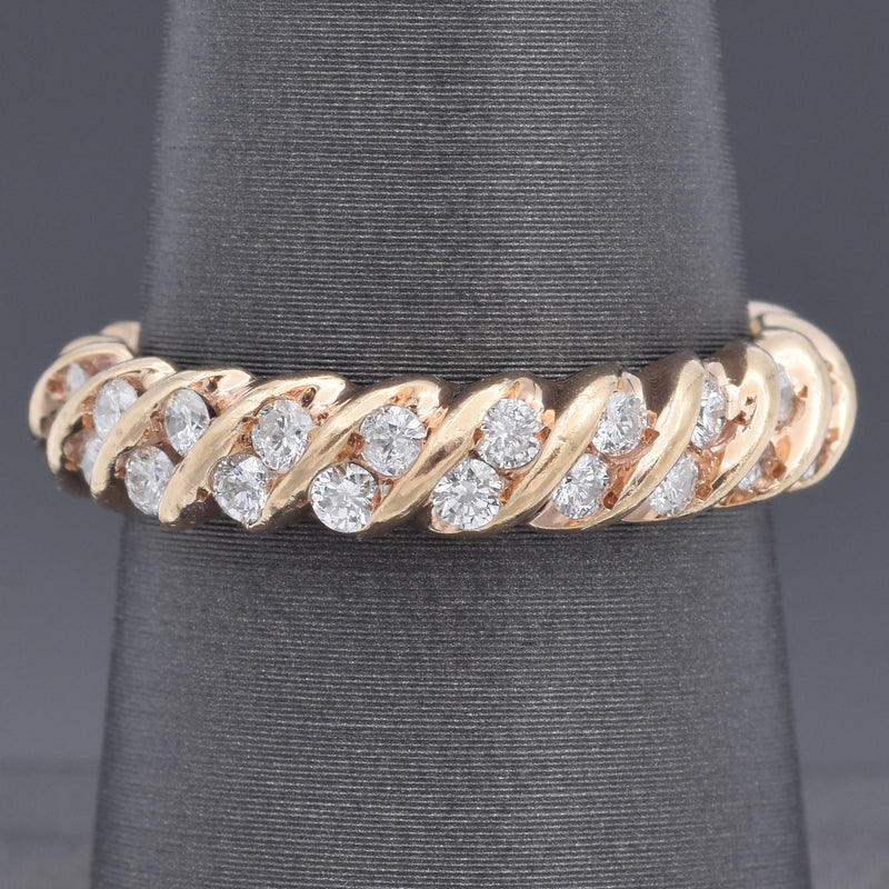 Vintage 14K Yellow Gold 1.05 TCW Diamond Semi-Eternity Band Ring Size 7