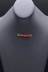 Vintage 18K Yellow Gold Red Coral Bead Safety Pin Brooch Pin