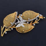 Vintage Yellow & White Gold 0.58 TCW Diamond Butterfly Floral Brooch Pin