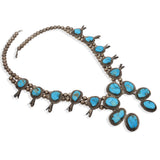 Vintage Sterling Silver Turquoise Squash Blossom Necklace