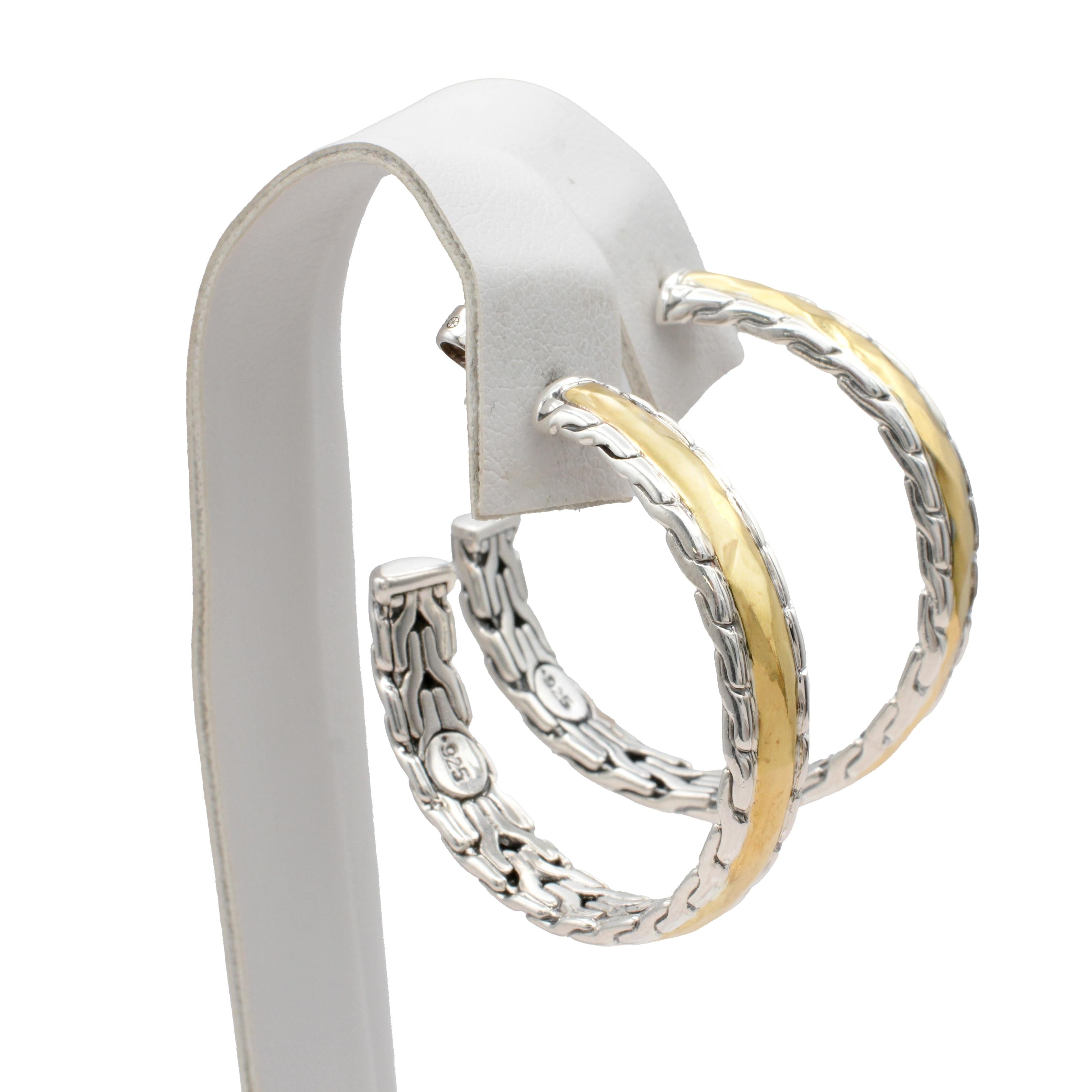 John Hardy Sterling Silver and 22k Yellow Gold Textured Hoop Earrings