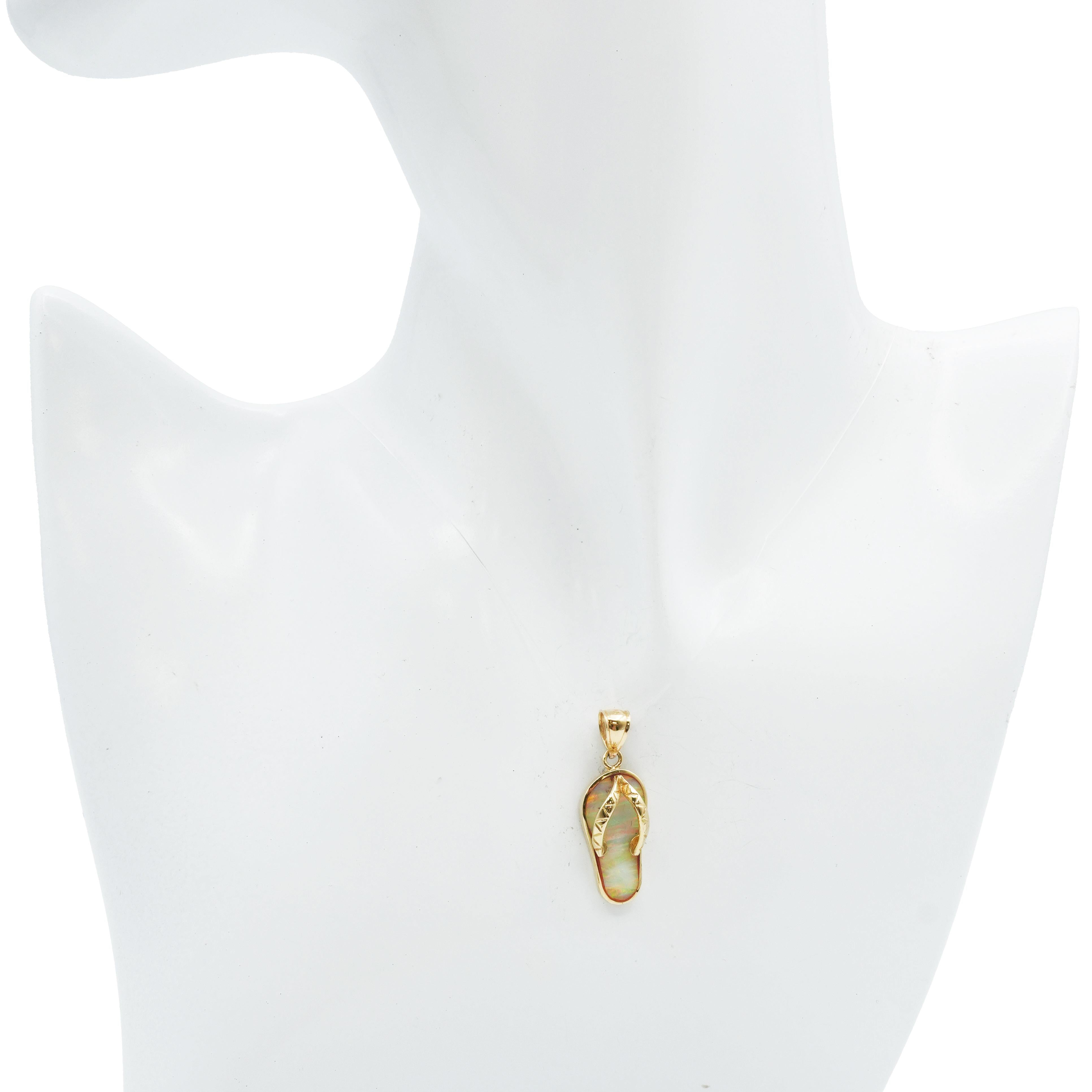 14k Yellow Gold Australian Striated Opal Flip Flop Pendant & Earring Set