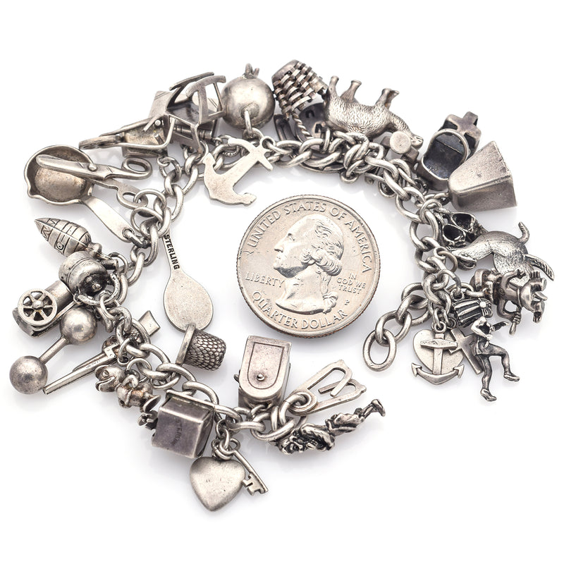 Vintage Sterling Silver Hobbies & Various Charm Bracelet 48.5 7 inches