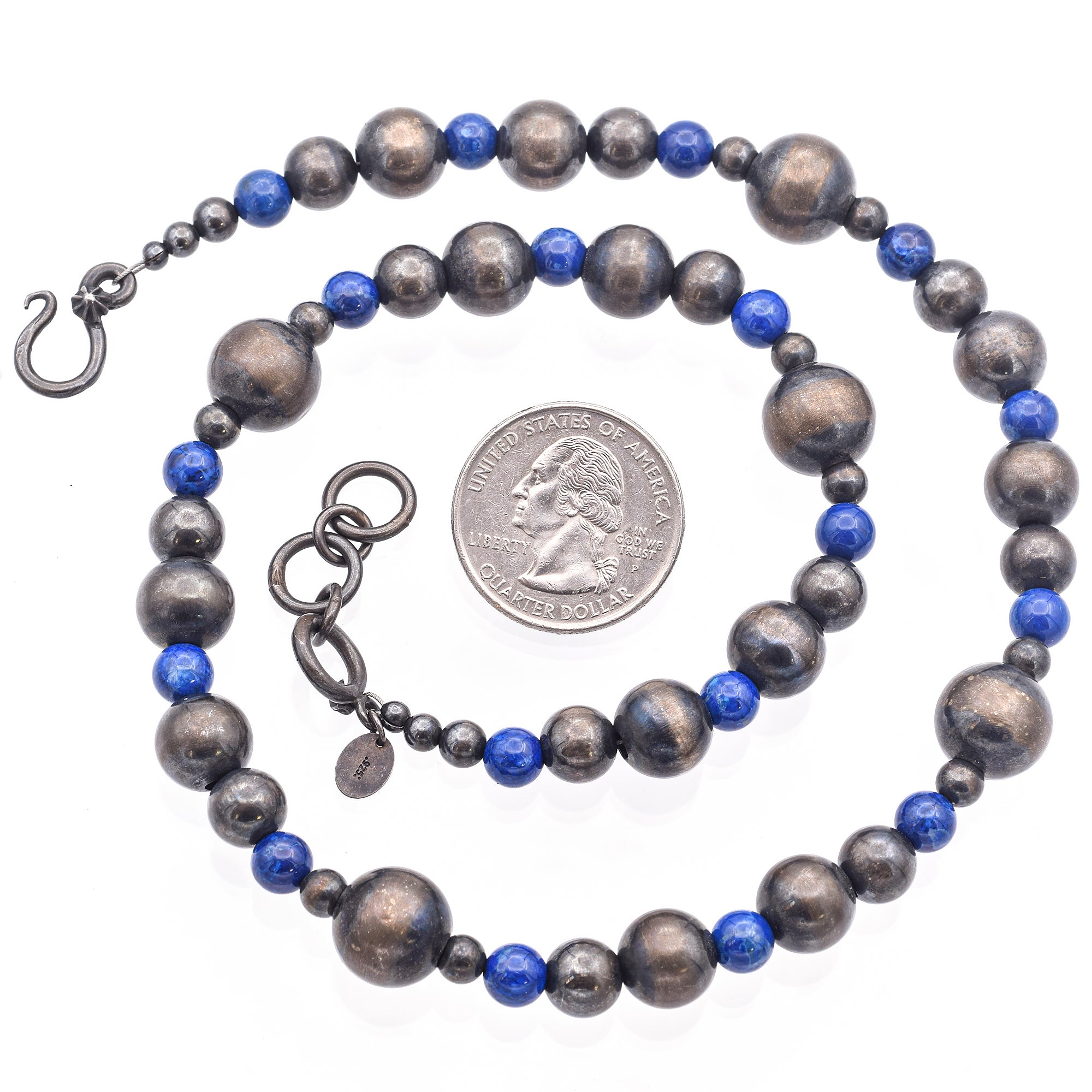 Estate Southwestern Sterling Silver Lapis Navajo Pearl Beaded Strand Necklace