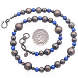 Estate Southwestern Sterling Silver Lapis Navajo Pearl Beaded Strand Necklace