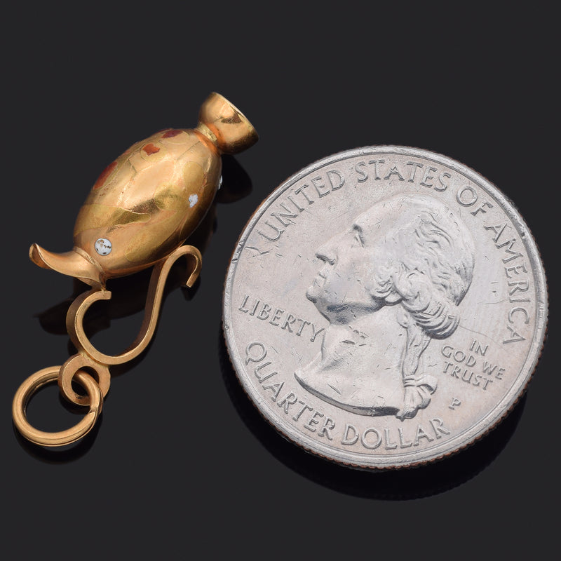 Vintage 18K Yellow Gold Enamel Pitcher Charm Pendant 1.8 Grams