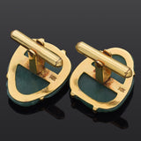 Vintage 14K Yellow Gold Aventurine Carved Buddha Large Cufflinks 13.2 Grams