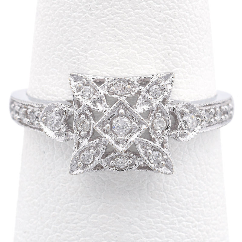 Vintage 14K White Gold 0.20 TCW Diamond Filigree Band Ring Size 6