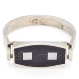 Puig Doria Spain Vintage Sterling Silver Wood Inlay Modernist Bangle Bracelet