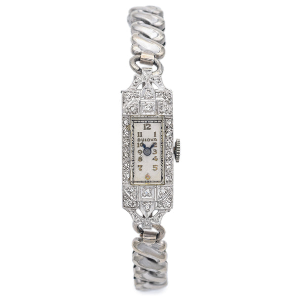 Antique Bulova 900 Platinum 17 Jewels Cal. 3AF Diamond Women's Hand Wind Watch