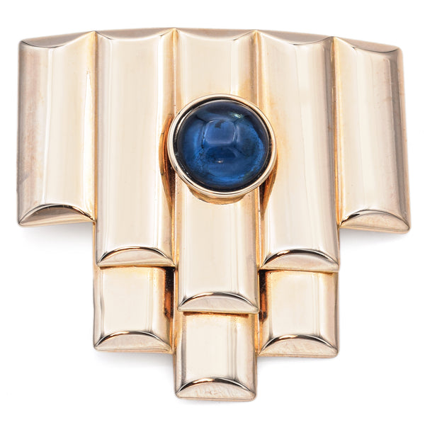 Vintage Balenciaga Paris Gold Plated Blue Gripoix Modernist Brooch Pin with Box