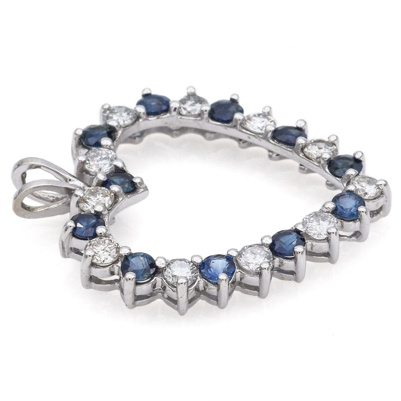 Vintage 14K White Gold Sapphire & 0.85 TCW Diamond Open Heart Pendant