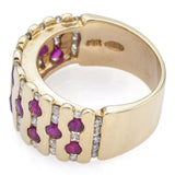 Vintage 14K Yellow Gold Ruby & 0.62 TCW Diamond Wide Band Ring Size 7