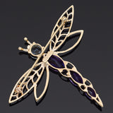 Estate MB Signed 14K Yellow Gold Amethyst & Blue Topaz Dragonfly Brooch Pin