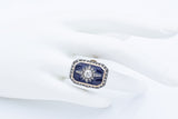 Antique 18K Yellow Gold & Sterling Silver 1.02 TCW Diamond & Blue Enamel Ring