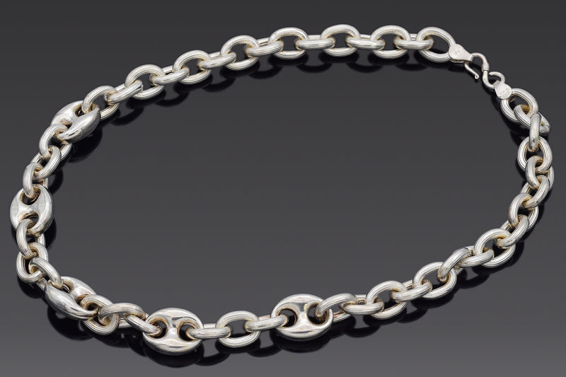 Vintage Sterling Silver 11 mm Mariner Oval Cable Link Chain Necklace 19.5 Inches